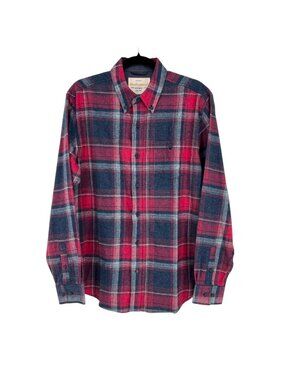 Weatherproof Vintage Plaid Flannel Red Blue Button-Up Shirt Size Medium